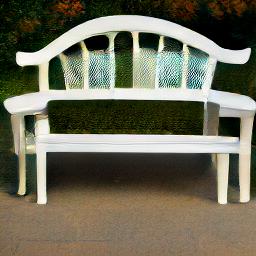 generated: a white plastic bench with a high arched back #7